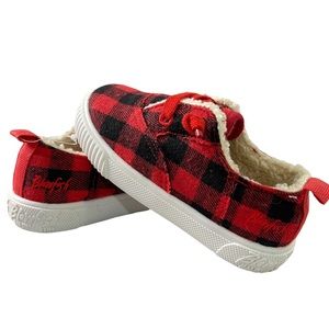 Blowfish Malibu Girls Shoes Black Red Quarter Lining :FAUX FUR Low Top Size 7